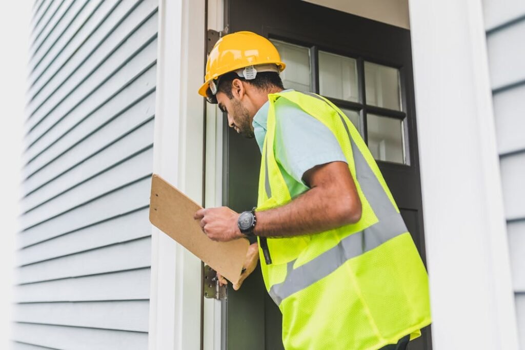 Inspector checking house